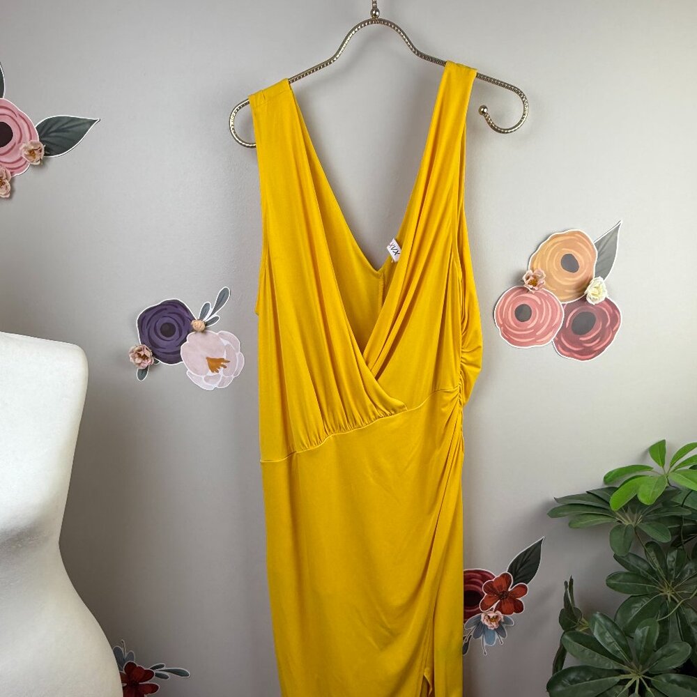 LXVX Yellow Draped Ruching Dress - Size - 1X